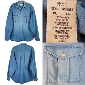 Eddie Bauer Mens Chamois Flannel Button Up Blue Long Sleeve Cotton Size XL Flaw